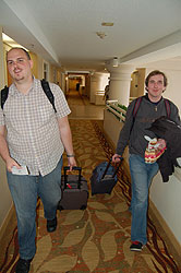 Paul Purtell and Zachary McIntosh of Huntington Beach, Calif., head to their hotel room in Washington D.C. Friday for some rest before the U.S. Imagine Cup finals start.  April 23, 2010.