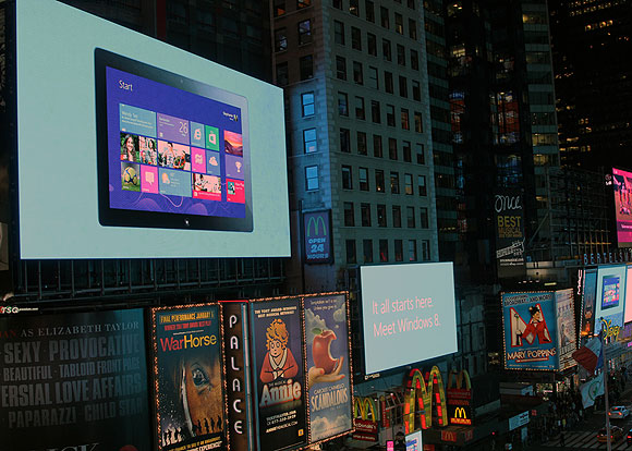 Microsoft Surface played a big part in a Times Square billboard takeover that took place early Oct. 26. as part of the Windows 8 launch.