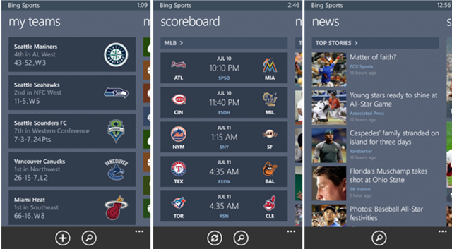 Bing Sports App for Windows Phone