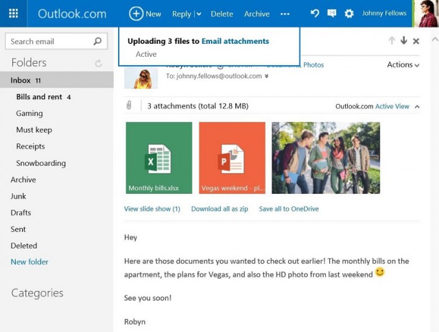 Outlook.com, OneDrive, attachments