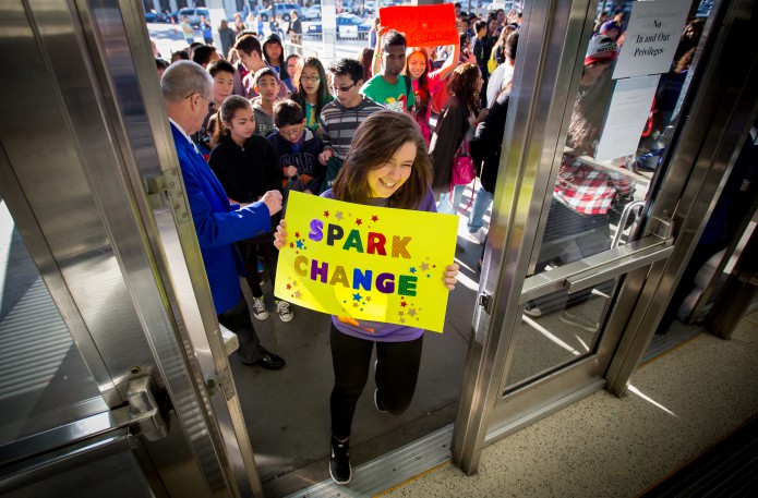 Microsoft YouthSpark Advocates arrive at We Day California on Feb. 25, 2015 in San Jose, California. Photo: Scott Eklund/Red Box Pictures.