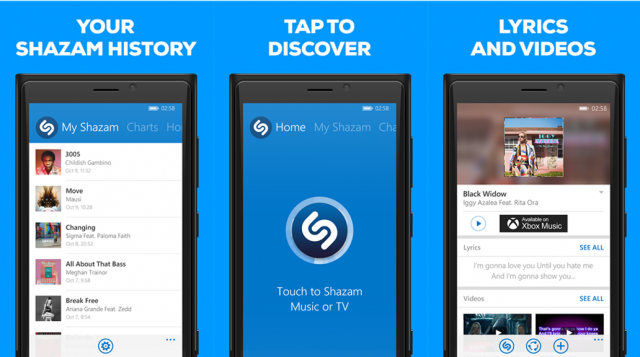 Shazam, Windows Phone, apps