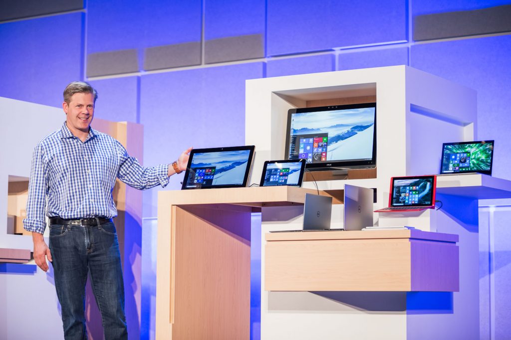 Nick Parker, corporate vice president of Microsoft's OEM Division, unveils Innovative new Windows 10 devices at Computex 2015.