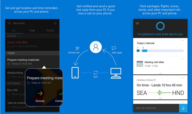 Cortana, iOS, Android