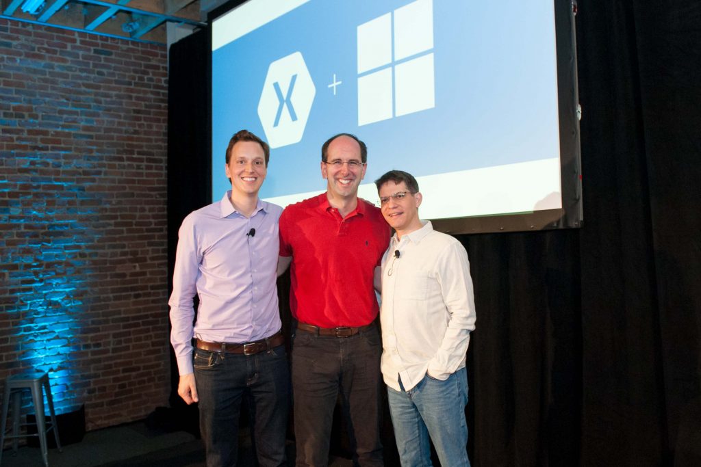 Pictured left to right: Nat Friedman, CEO and co-founder of Xamarin; Scott Guthrie, executive vice president of the Microsoft Cloud and Enterprise Group; and Miguel de Icaza, CTO and co-founder of Xamarin. 