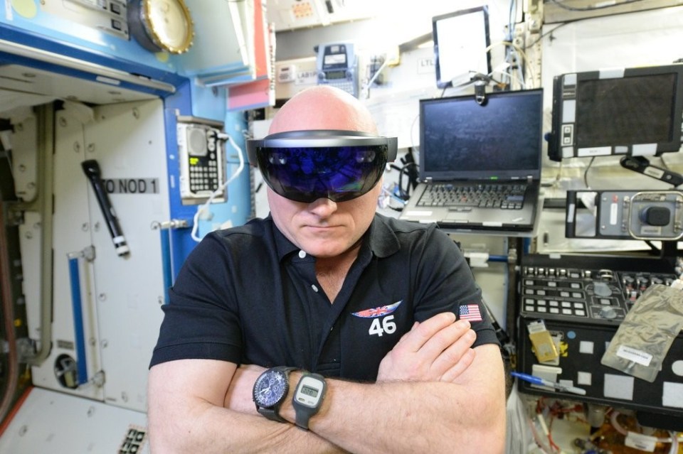 Astronaut Scott Kelly with Microsoft HoloLens on the International Space Station