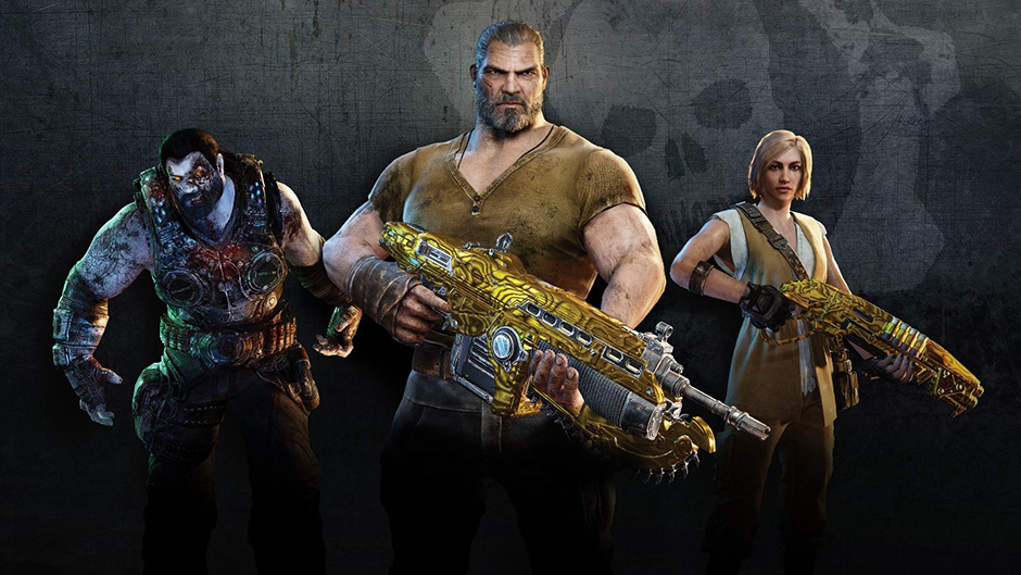 Several characters pose with weapons fron "Gears of War."