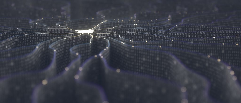 A conceptual image of an artificial neuron in artificial intelligence. 