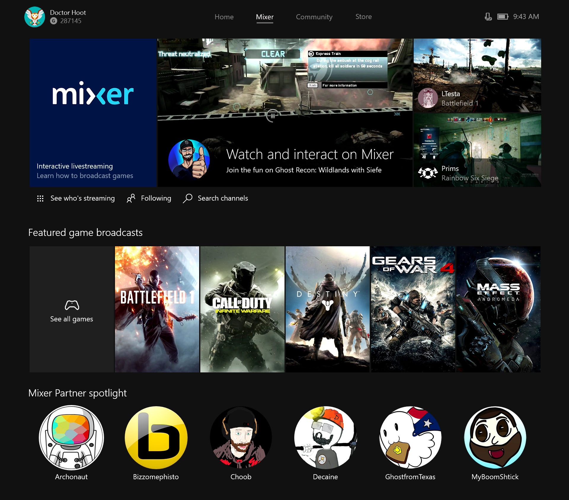Screenshot of Mixer for interactive livestreaming