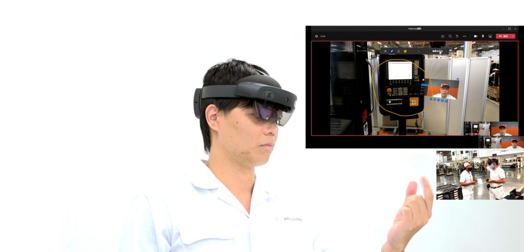 Woman using HoloLens headset