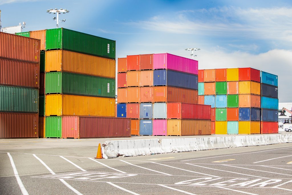 Containers stacked at port