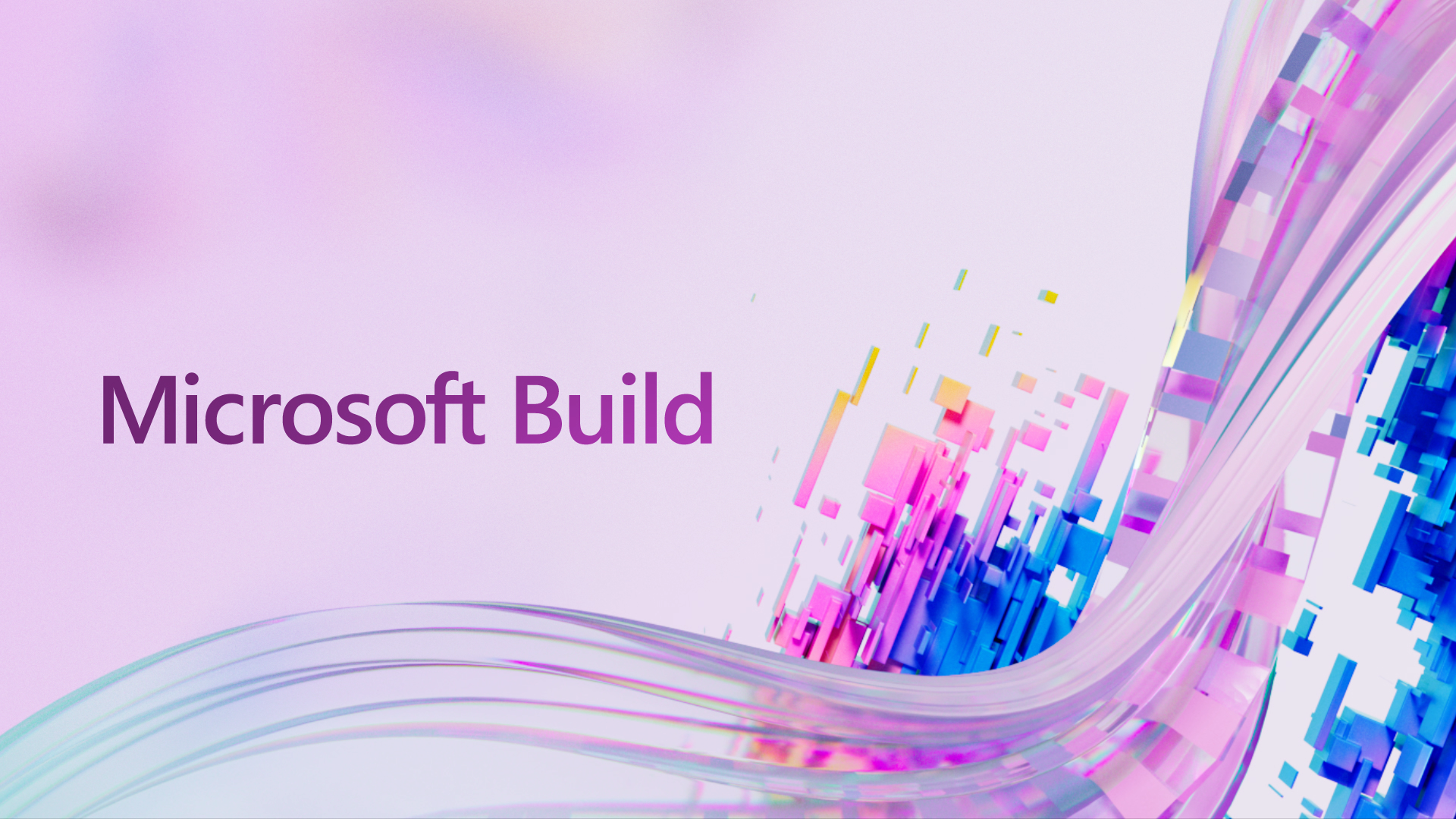 Microsoft Build illustration with colourful blocks and a wave pattern of a purple theme.