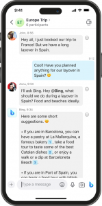 zrzut ekranu przedstawiający telefon wyświetlający propozycje atrakcji podczas postoju w Hiszpanii