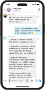 screenshot della chat di famiglia con aiuto sul problema della posta elettronica