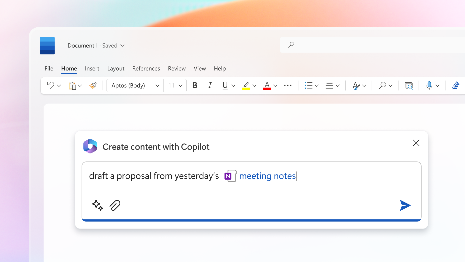 Image showing Microsoft Word with Copilot window open on pink background