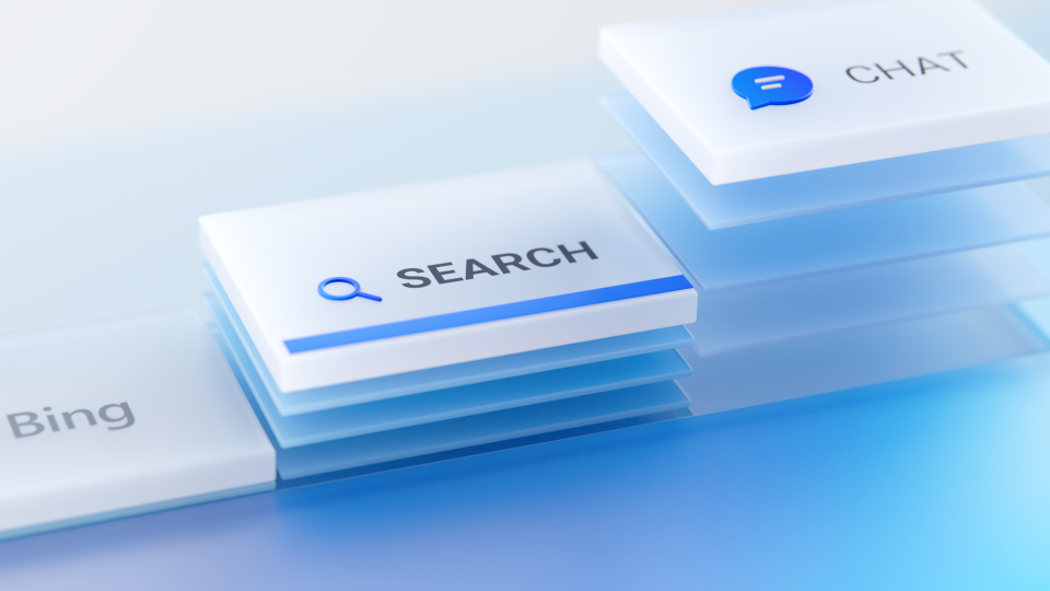Stylized image of search bar and chat icons