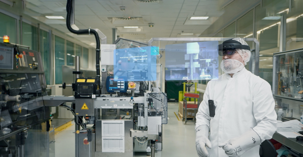 Laboratory worker using HoloLens 2