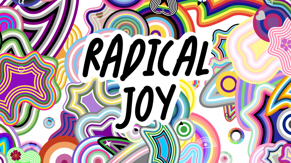 Colorful picture of lines and circles with Radical Joy in the middle