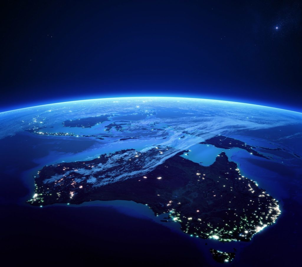 View of Australia city lights from space at night