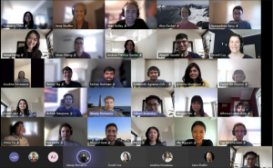 Screenshot of 30 people gathered over a virtual video call