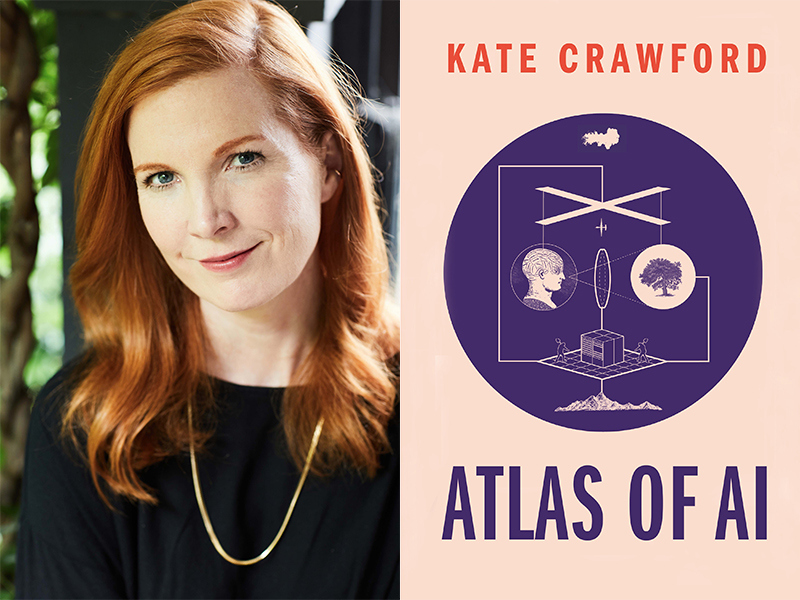 Picture of Kate Crawford with her new book Atlas of AI