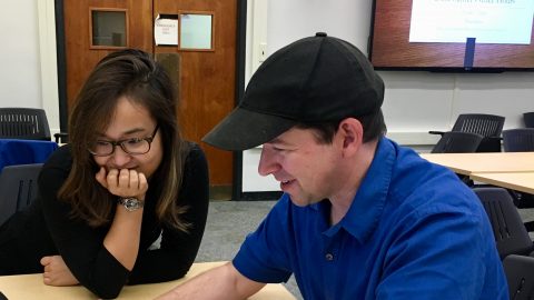 Claire Suh with a team member at the Western Pennsylvania Regional Data Center (WPRDC)