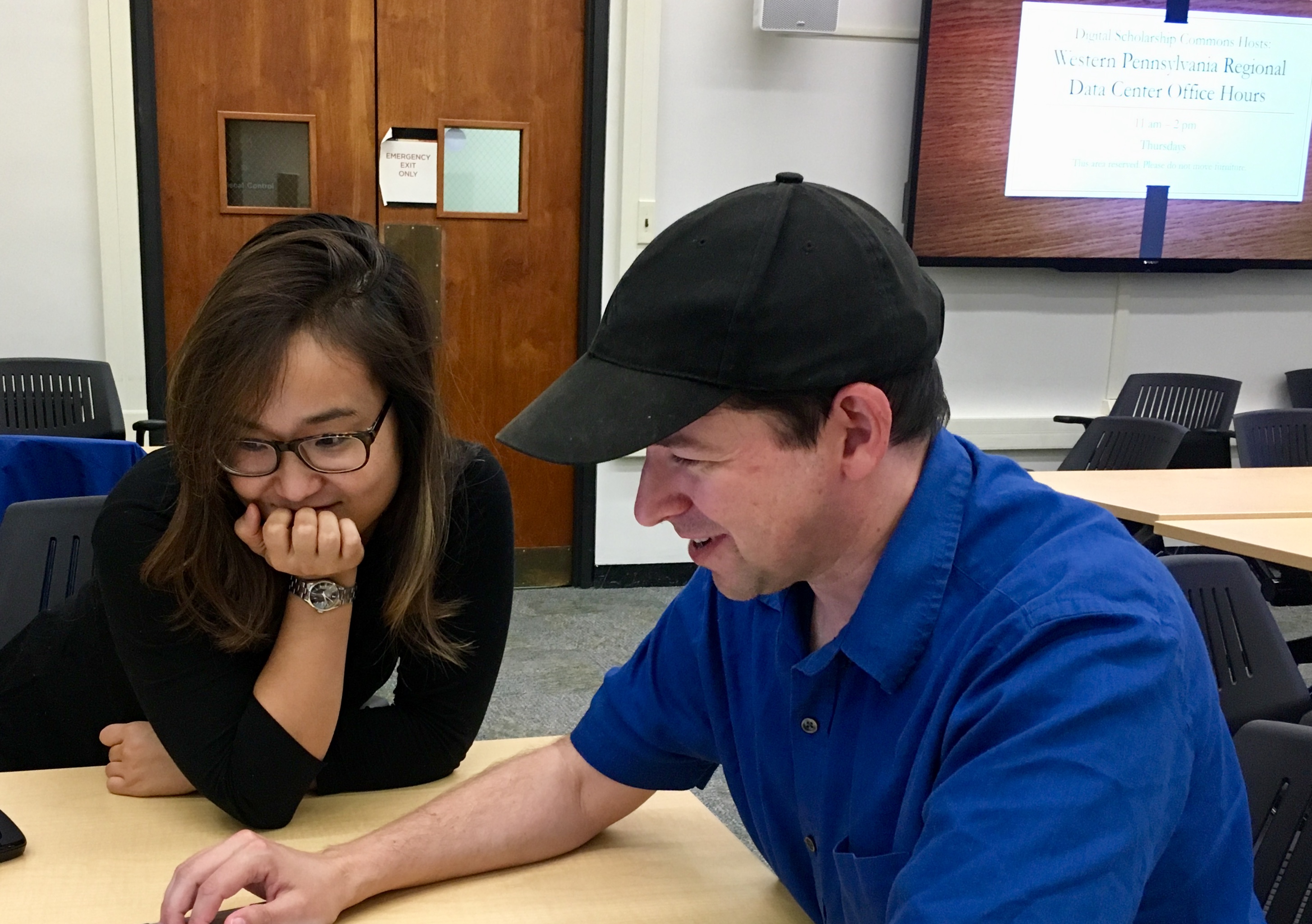 Claire Suh with a team member at the Western Pennsylvania Regional Data Center (WPRDC)