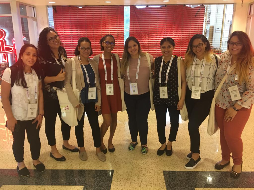 Microsoft civic tech fellow Vanessa Ortiz (right) with fellow women in computer science at Grace Hopper Conference.