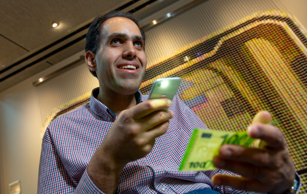 Seeing AI Founder, Saqib Shaikh, testing out Euro recognition.
