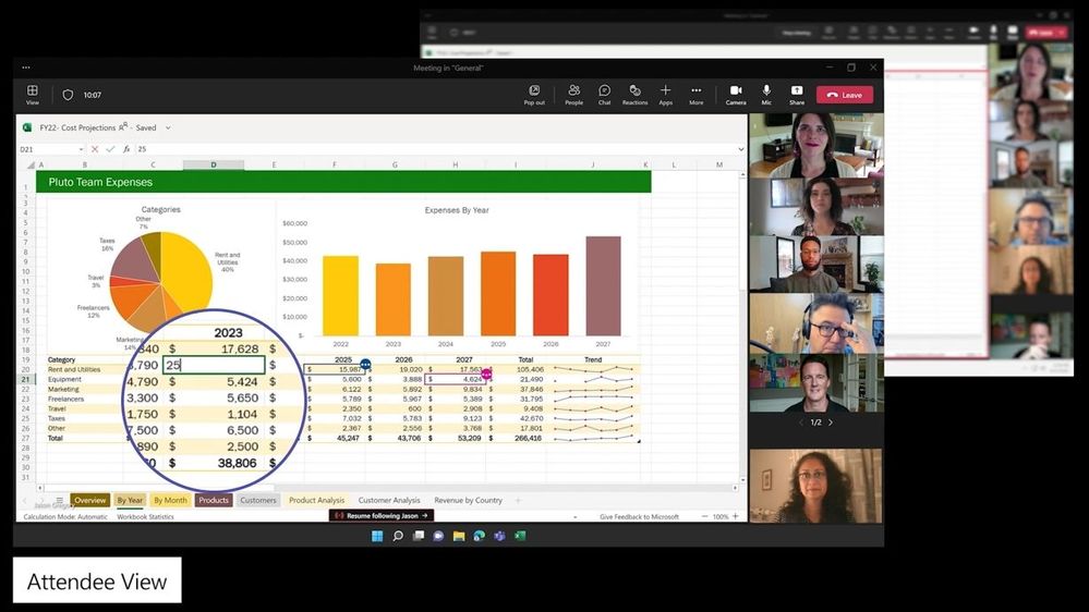 Participant view of Excel Live in a Microsoft Teams meeting
