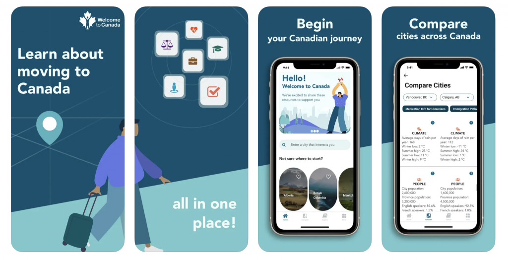 Screenshots of the Welcome to Canada application
