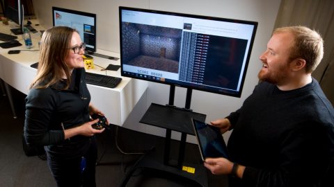 Katja Hofmann, left, and Matthew Johnson, right, say Project Malmo can speed AI research.(Photography by Scott Eklund/Red Box Pictures)