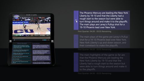 Hypothetical demo of the Azure OpenAI Service shows GPT-3 converting transcripts of live television commentary during a women’s basketball game into highlights and game summaries that the team can choose to include in an app to engage with fans.