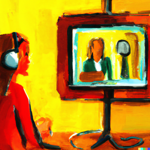 An impressionist oil painting of a women on a video call.