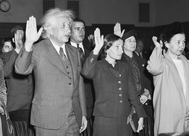 Albert Einstein being sworn in as a US citizen