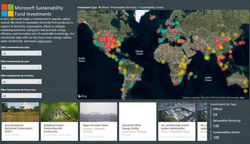 Map of Microsoft's sustainability investments around the world
