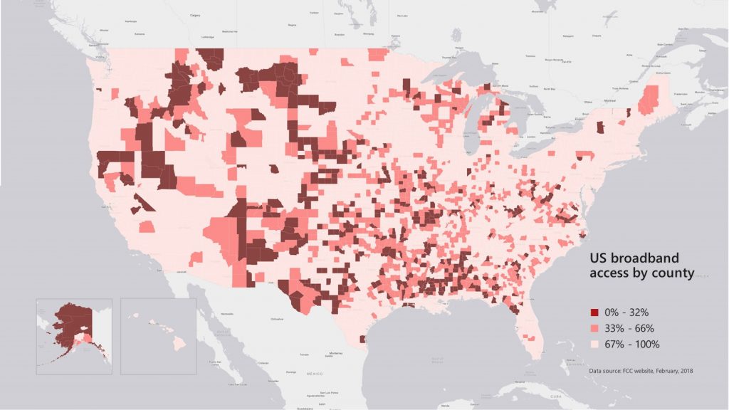 Map of US broadband access by county