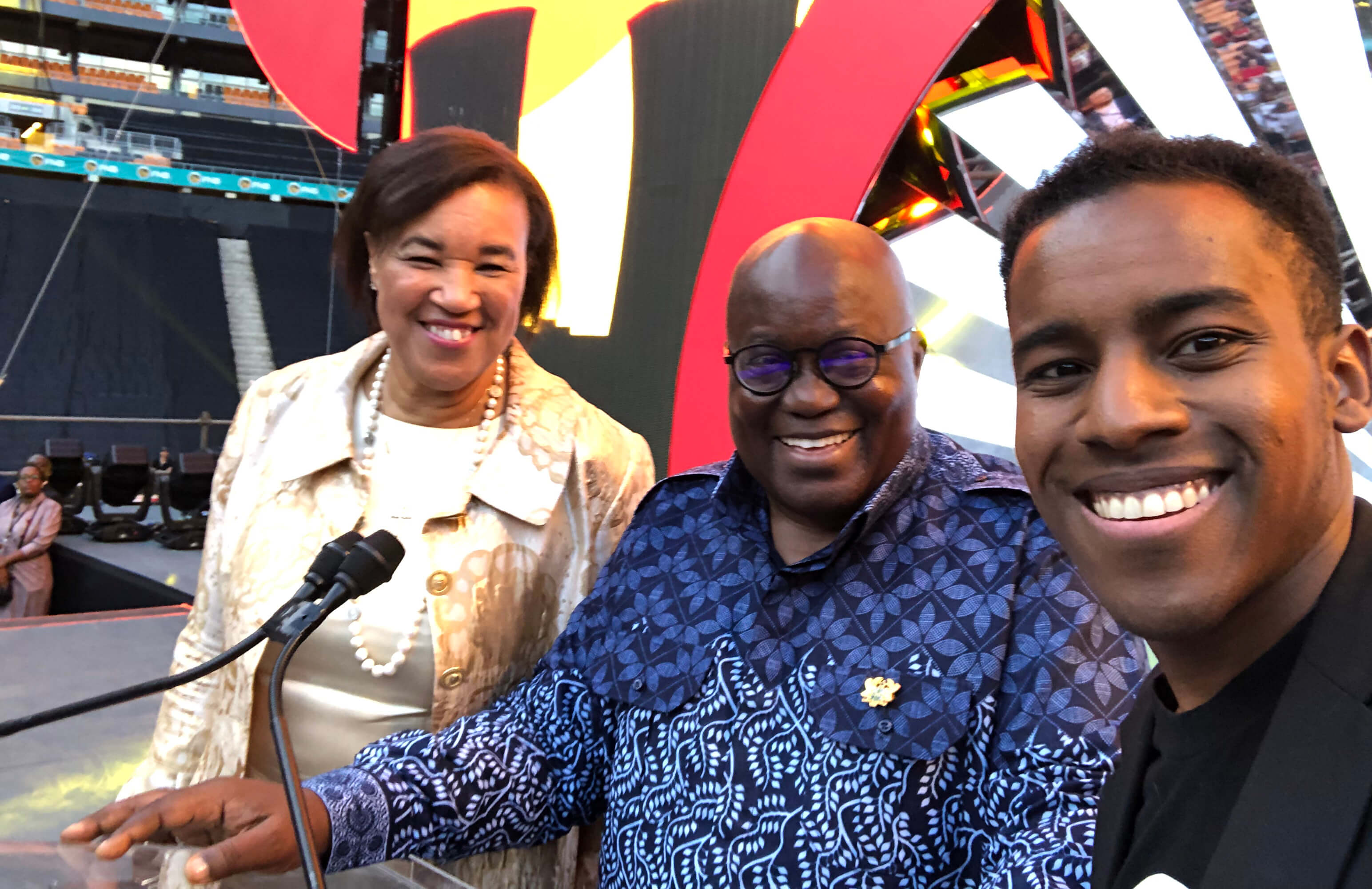 Baroness Patricia Scotland with the president of Ghana and Jamal Edwards of Microsoft