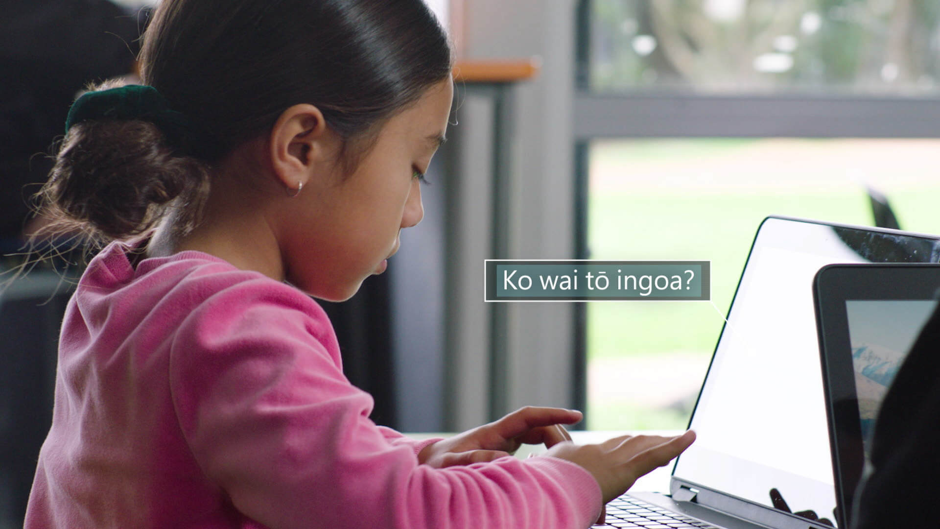 Owairea, 10, using the Microsoft Translator for the Māori language