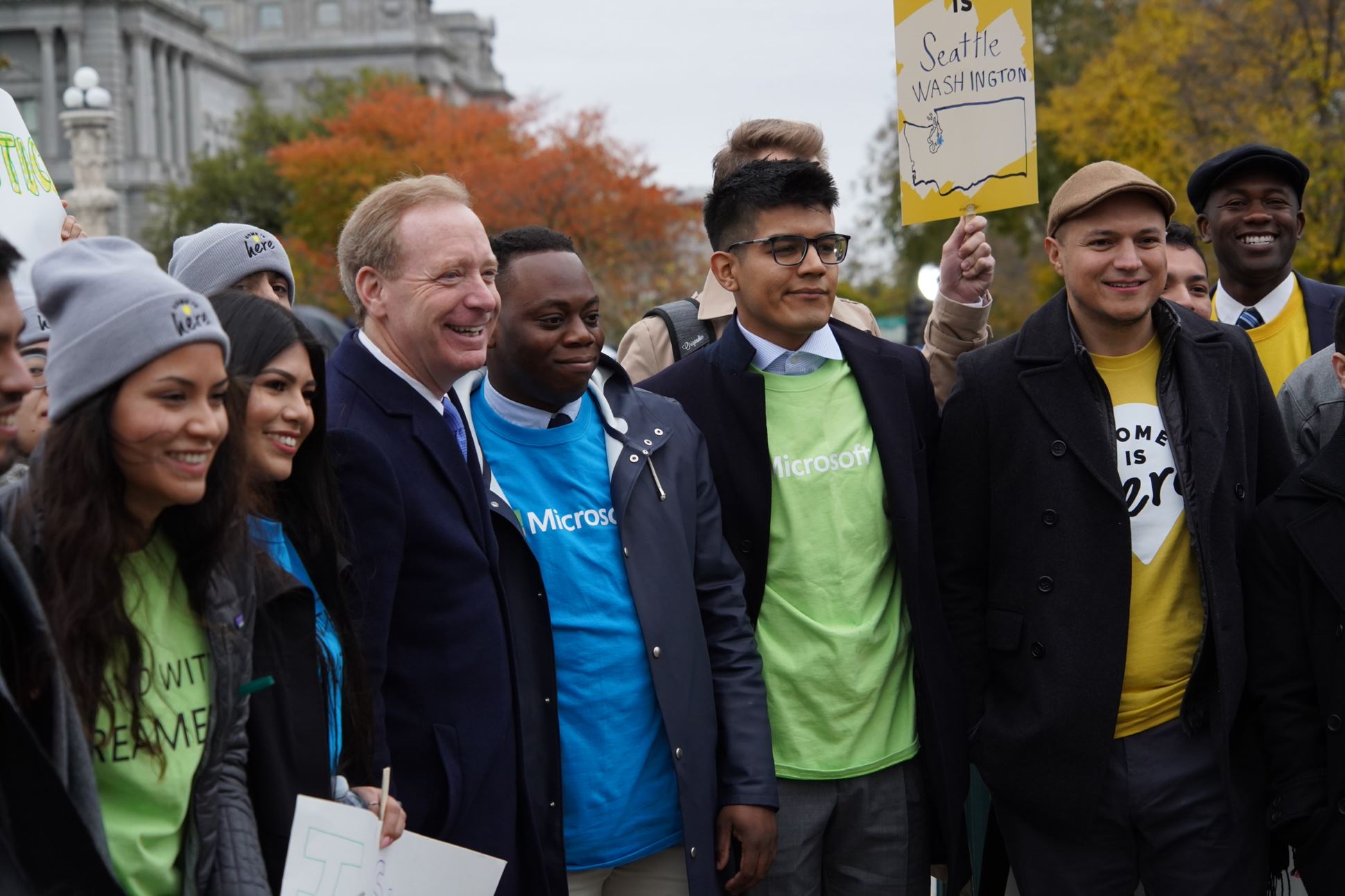 Brad Smith with Microsoft Employees Outside the Supreme Court in November 2019