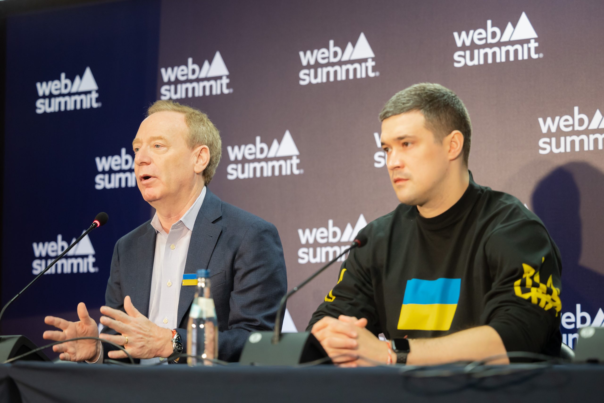Image of Brad Smith, Vice Chair and President, Microsoft, and Mykhailo Fedorov, Ukraine’s Vice Prime Minister and Minister of Digital Transformation.
