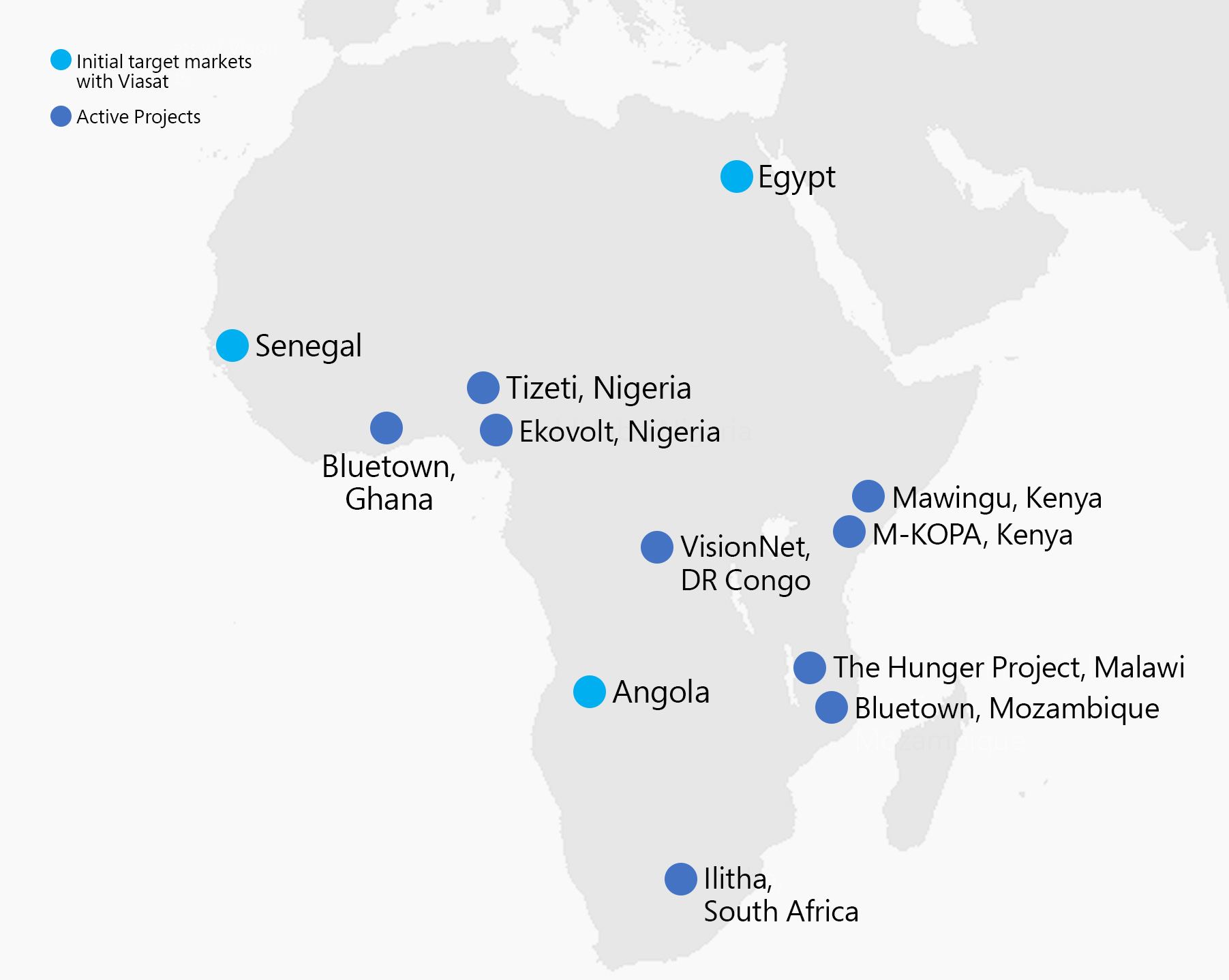 Map of Africa showing partners and active projects