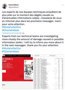 An account impersonating a Charlie Hebdo editor, tweeting about the leaks