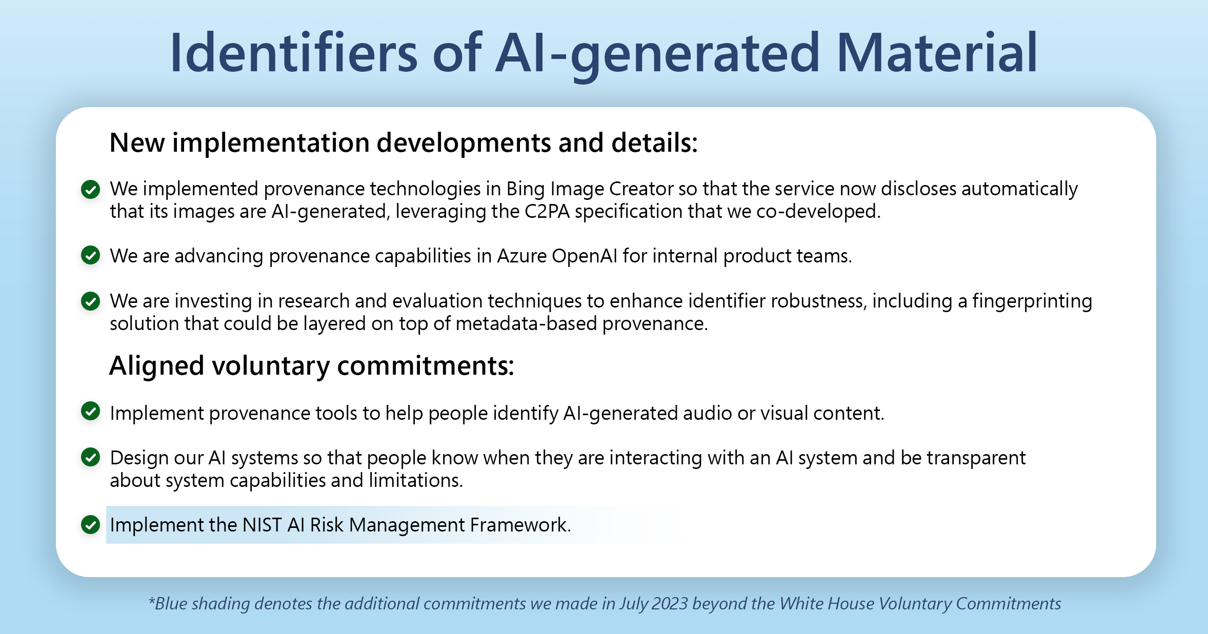 Identifiers of AI generated Material