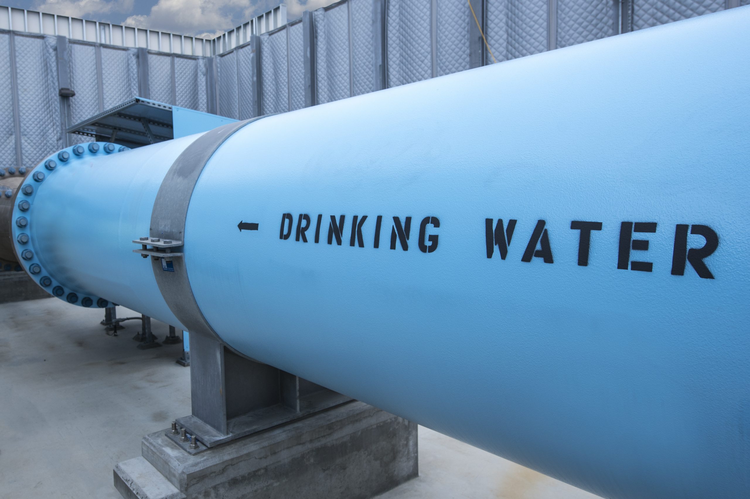 A large pipe labelled drinking water