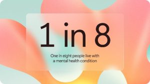 Card showing 1 in 8 people live with a mental health condition
