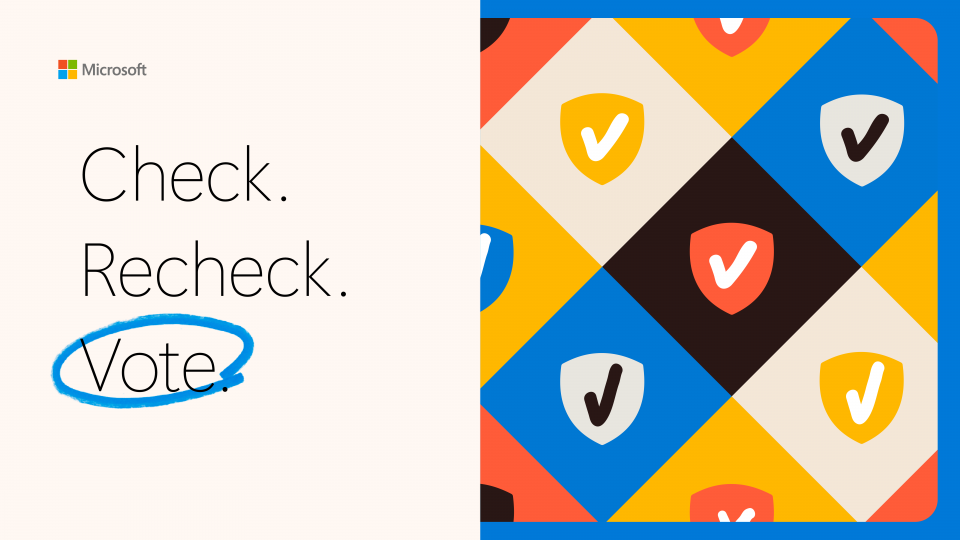 Graphic that reads Check. Recheck. Vote, with vote circled