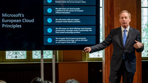 Microsoft president Brad Smith presents the European Cloud Principles