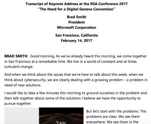 Click on this for transcript of Brad Smith talk Feb. 14, 2017