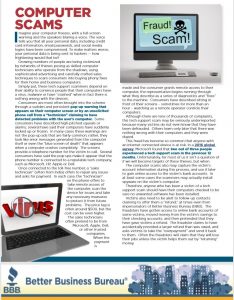 Page from BBB report on computer scams